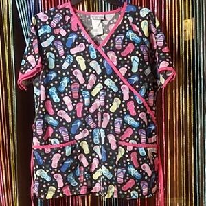 Uniform Advantage Colorful Footprint Scrub Top